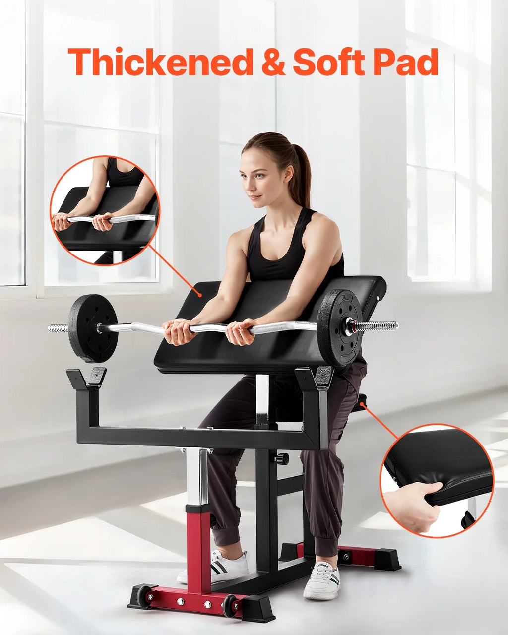 Banc à biceps VEVOR, machine de musculation pour biceps, charge max 200 kg, équipement de musculation à domicile, station assise pour isoler les biceps avec haltères et barres, banc de musculation réglable pour salle de sport à domicile