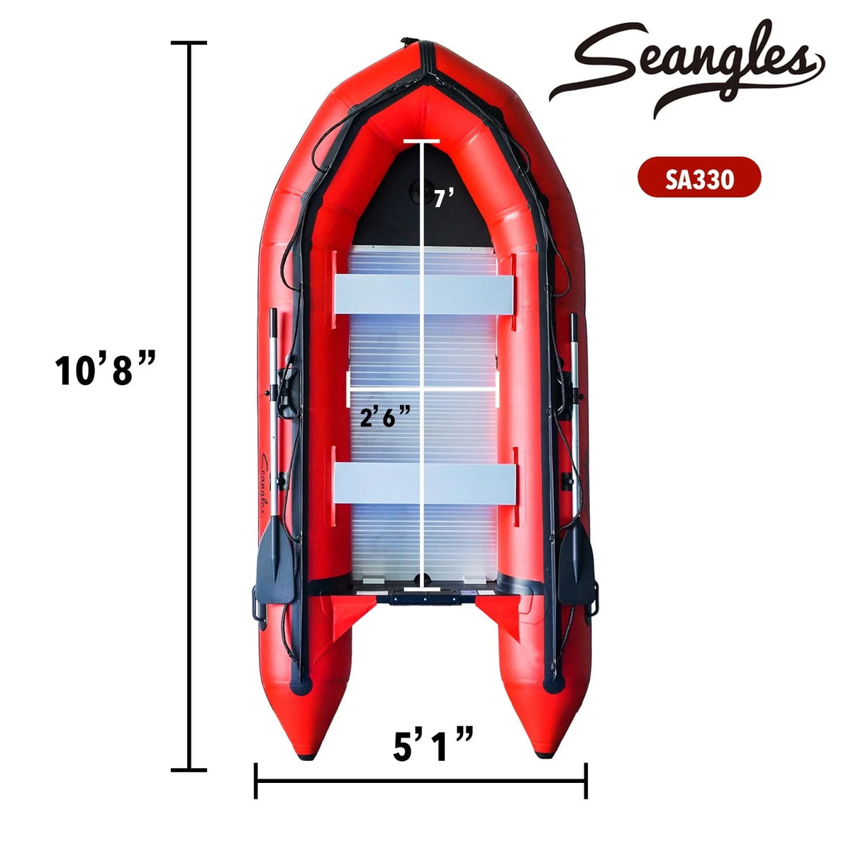 Seangles Bateau Gonflable 4 Personnes Plancher en Aluminium Tableau arrière en Aluminium Bateau de Pêche Professionnel Robuste en Eau Salée (Sa330 / 10,8ft) Approuvé USCG
