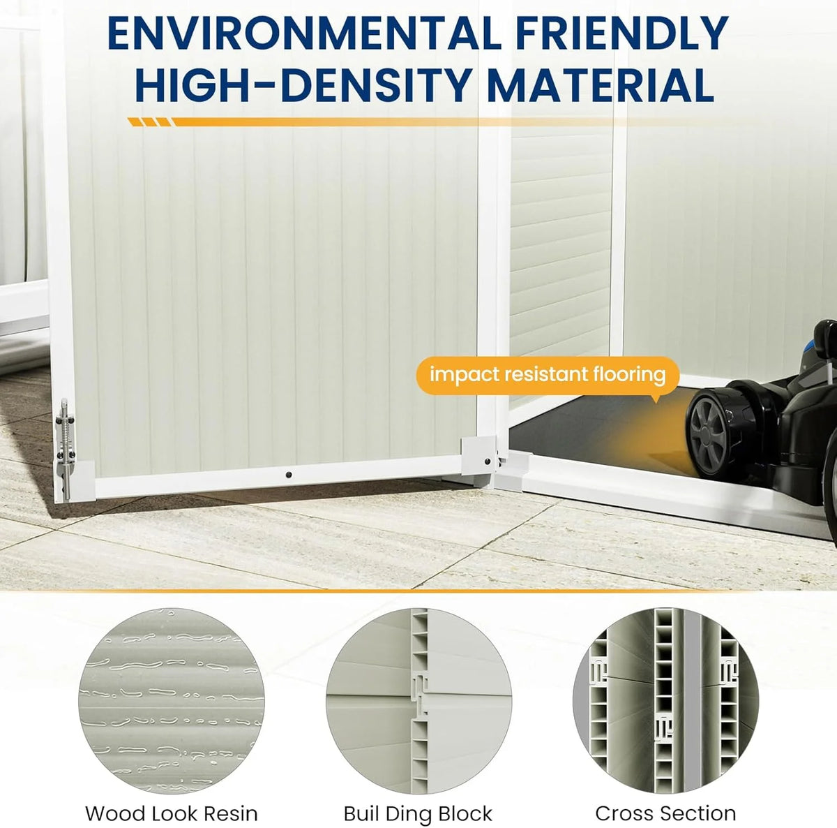 Abri de rangement extérieur ECOPATIO 41 pi³, en résine résistante aux intempéries, avec plancher, gris