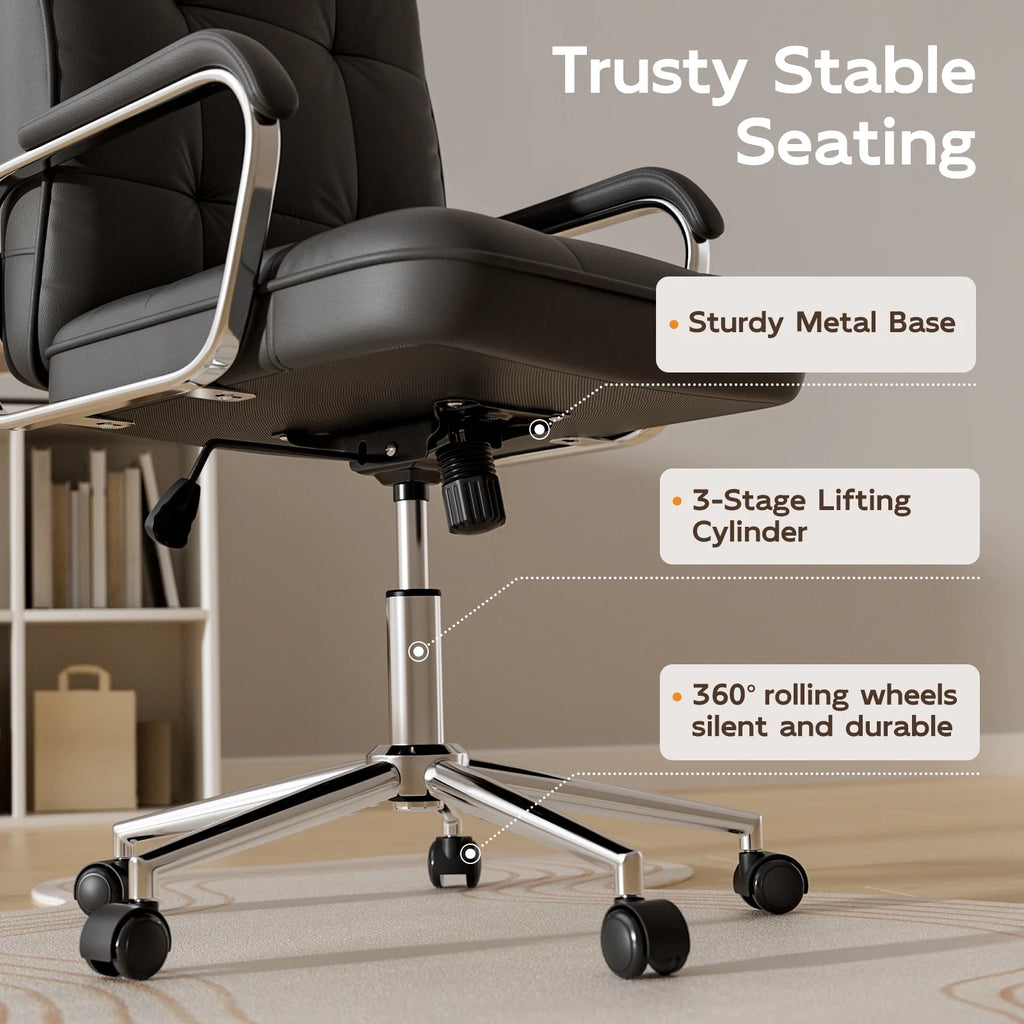 Chaise de bureau Solfway blanche, fauteuil de bureau pivotant en cuir avec roulettes et accoudoirs rembourrés, fauteuil de direction pour adultes