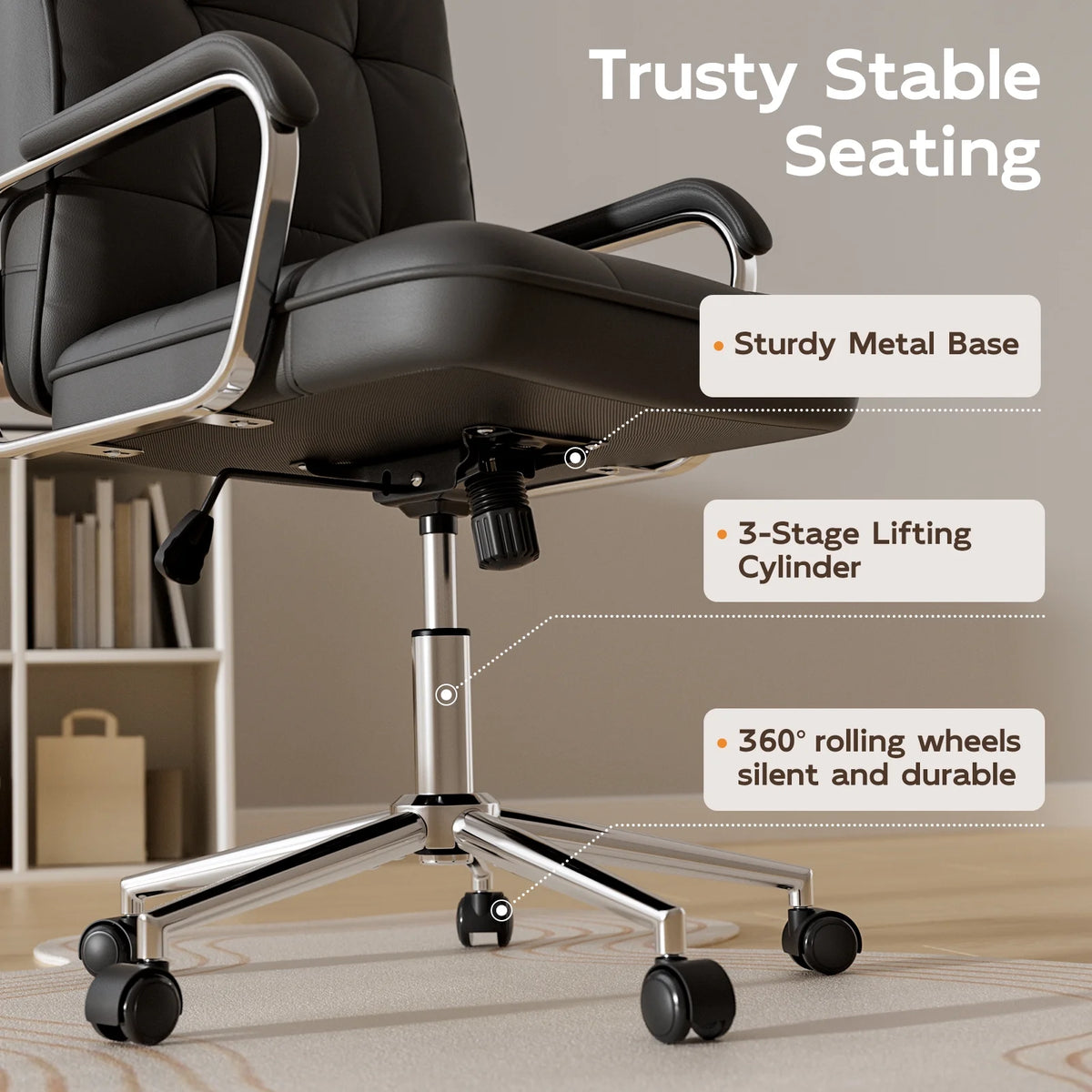 Chaise de bureau Solfway blanche, fauteuil de bureau pivotant en cuir avec roulettes et accoudoirs rembourrés, fauteuil de direction pour adultes