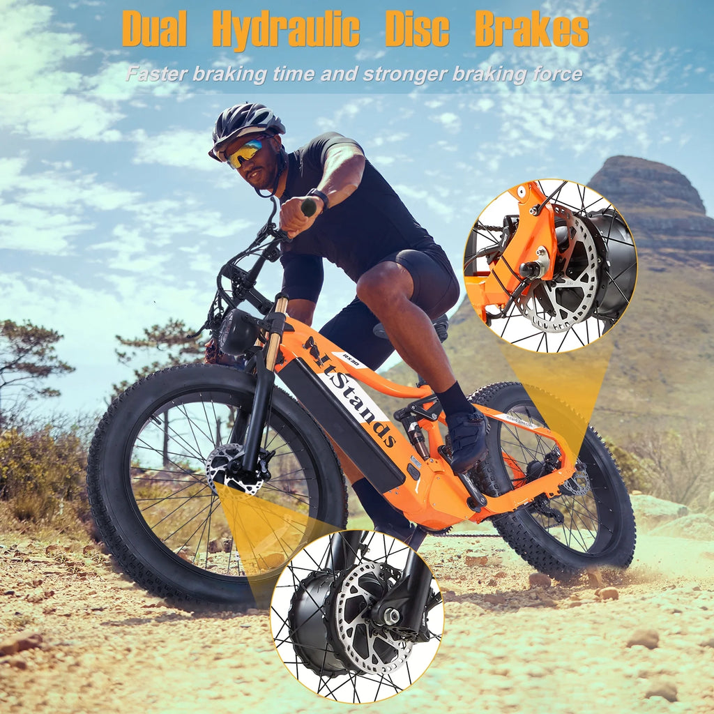 Dual Motors AWD 2000W Electric Bike for Adult 26'', UL2849 48V 60AH Removable Battery E-mountain bike 4'' Fat Tire up to 35MPH&200Miles Long Range Off Road Ebike Beach Dual Hydraulic&Brakes E-Bicycle