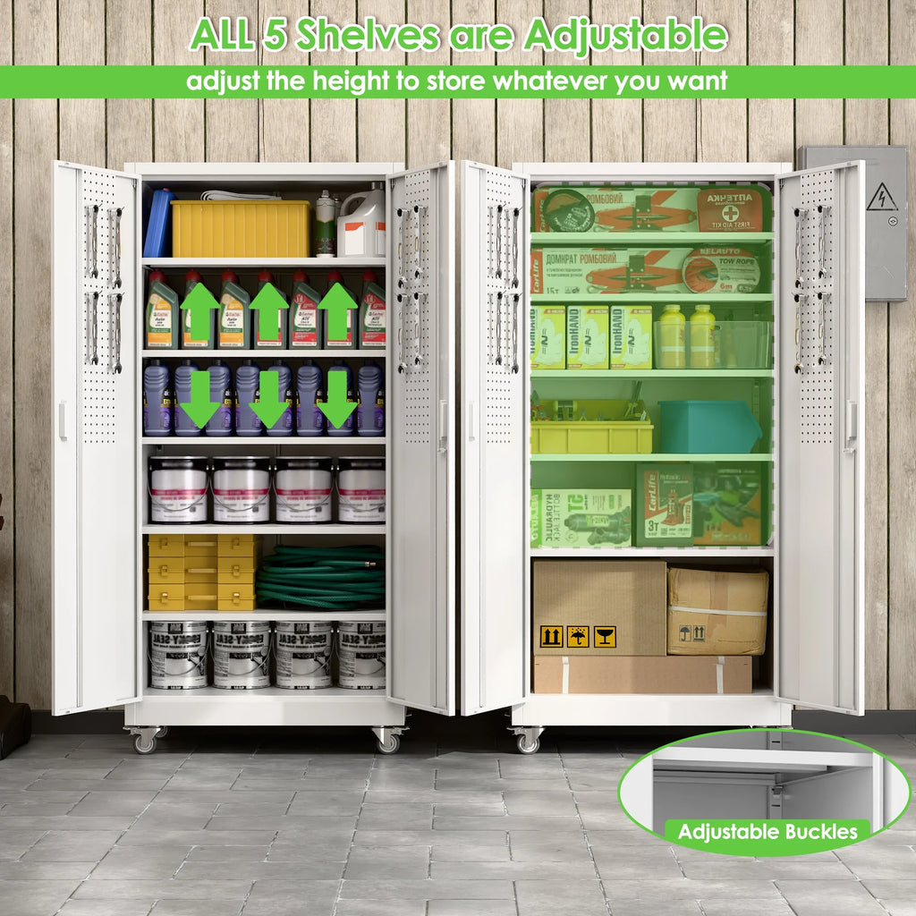 SUPEER Armoires de rangement métalliques à roulettes avec portes verrouillables et 5 étagères réglables, Armoire de rangement en acier pour garage, bureau, salle de classe, Assemblage requis(Noir)
