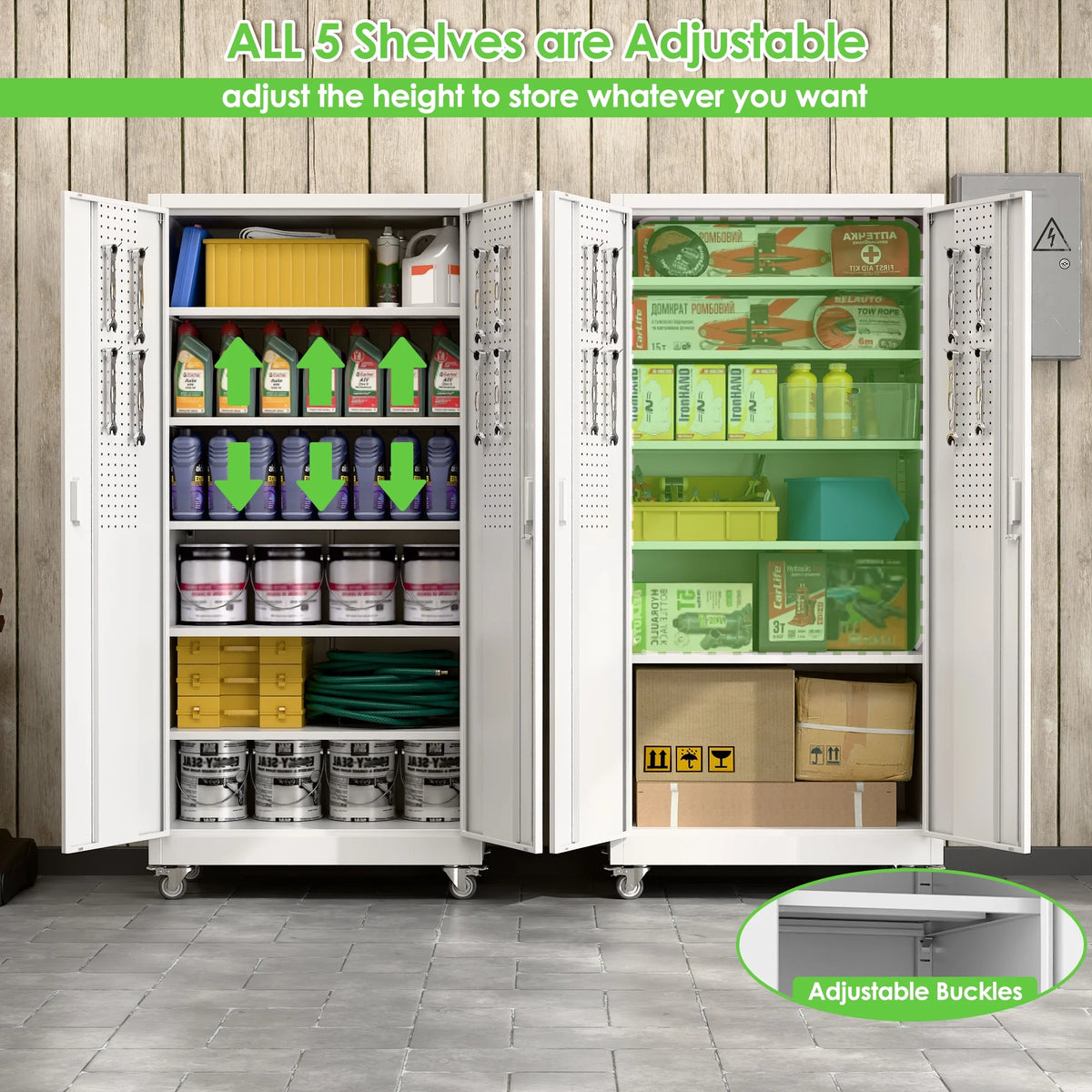 SUPEER Armoires de rangement métalliques à roulettes avec portes verrouillables et 5 étagères réglables, Armoire de rangement en acier pour garage, bureau, salle de classe, Assemblage requis(Noir)