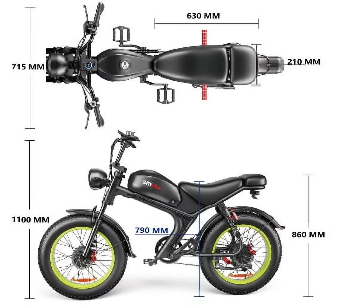 Vélo électrique EMOKO C93 - Double moteur 2000 W - Batterie amovible 23 Ah - Jusqu'à 100 km d'autonomie - Vitesses Shimano à 7 rapports - Frein hydraulique - Roues de 20 pouces, couleur bleue