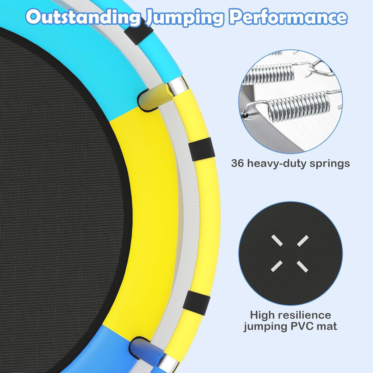 OLAKIDS 55 Trampoline pour enfants Filet de protection Robuste pour Garçons Filles Extérieur Intérieur