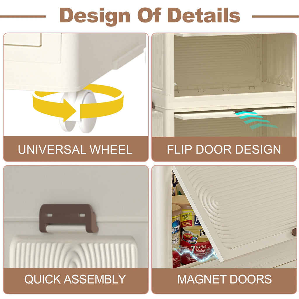 Penderie portable pour enfants Montary avec portes magnétiques et tringle – Meuble de rangement en plastique à 4 casiers pour chambre d'enfant