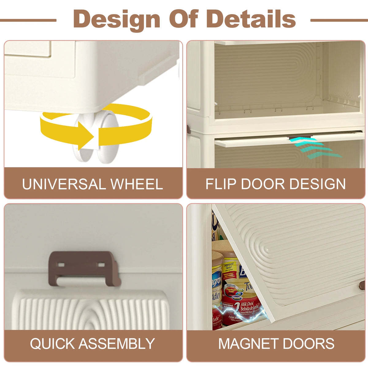 Penderie portable pour enfants Montary avec portes magnétiques et tringle – Meuble de rangement en plastique à 4 casiers pour chambre d'enfant