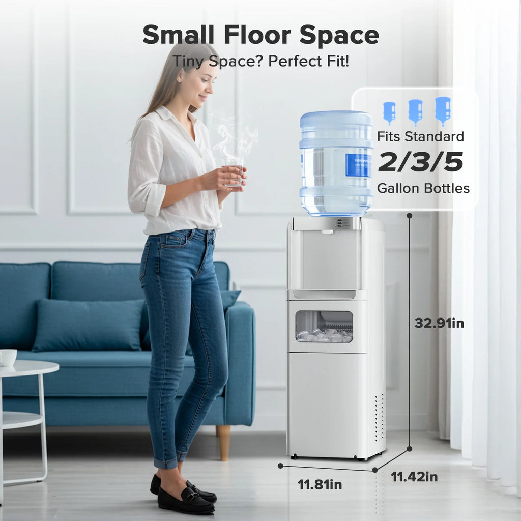 LHRIVER Distributeur d’eau 2-5 gallons & Machine à glaçons 6 min, 3-en-1 Chaud/Froid/Glace, Verrouillage enfant & Économe en énergie, pour Maison/Bureau, Noir