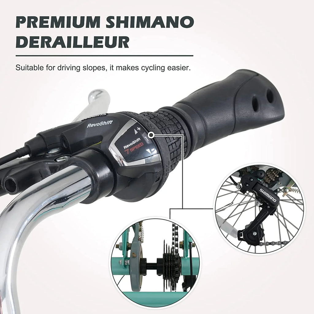 Tricycles pour adultes MOONCOOL avec panier arrière et pompe à pied, vélos à 3 roues 7 vitesses de 24 et 26 pouces, vélo à trois roues pour adultes avec dossier pour seniors, femmes et hommes