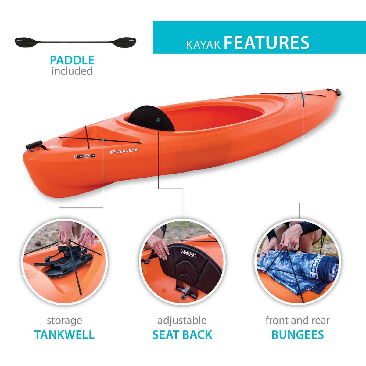 Kayak à pédales Lifetime Pacer de 8 pi, à cockpit ouvert, vert (91032)