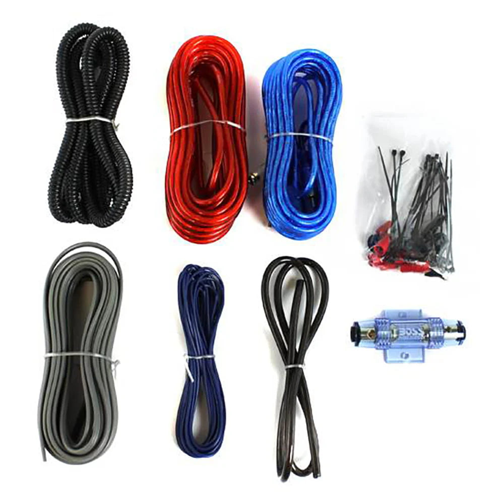 Pack audio MTX comprenant deux caissons de basses pour voiture de 12 pouces, caisson actif et amplificateur avec kit de câblage