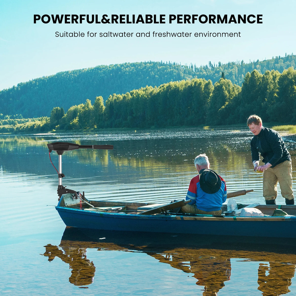 Moteur électrique de pêche à la traîne avec 55 Lbs de poussée 8 vitesses, Moteur de pêche pour bateau avec manche télescopique, Indicateur de batterie LED pour Kayak Pêche Bateau Utilisation en eau douce