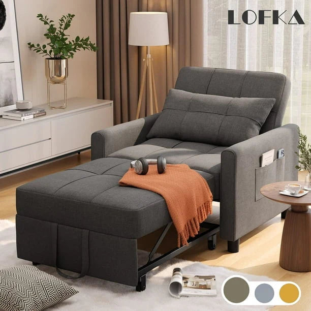 Fauteuil convertible Lofka, canapé-lit inclinable, lit une place pour salon/bureau/chambre, gris clair