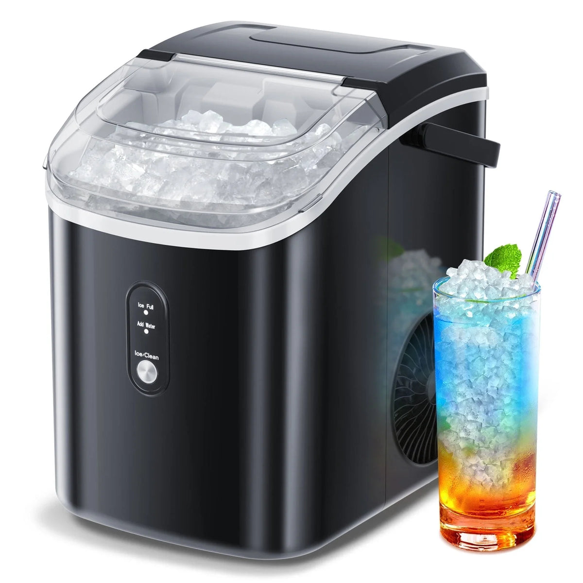 Machine à glaçons Auseo à glaçons en pépites, de comptoir, prête en 6 min, 35 lb par jour, avec nettoyage automatique, machine à glaçons à ultrasons portable pour maison/bureau/bar, noire