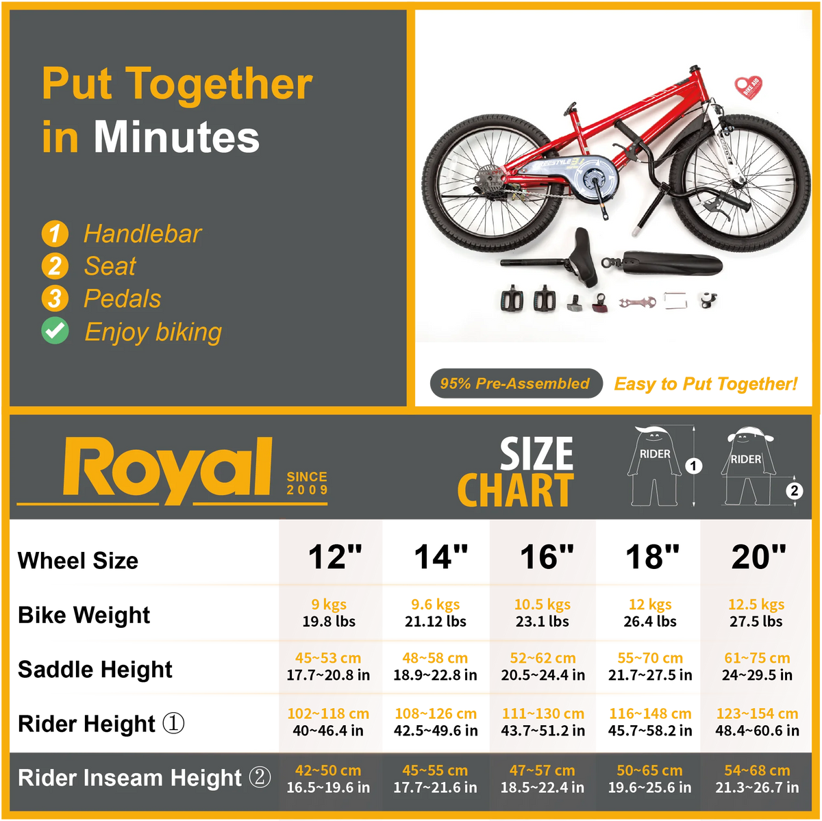 Vélo Royalbaby Freestyle 20 pour garçons et filles de 9 à 12 ans, Bleu