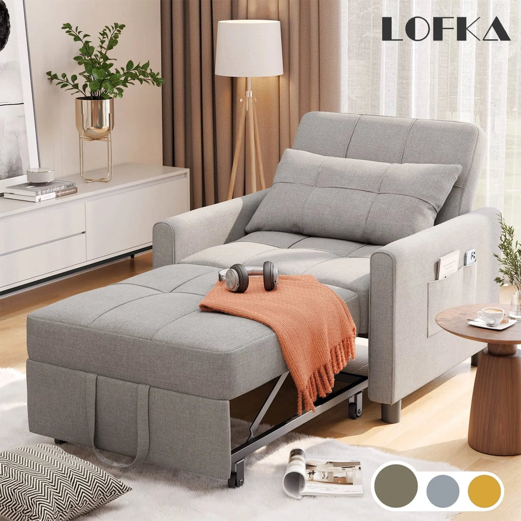 Fauteuil convertible Lofka, canapé-lit inclinable, lit une place pour salon/bureau/chambre, gris clair