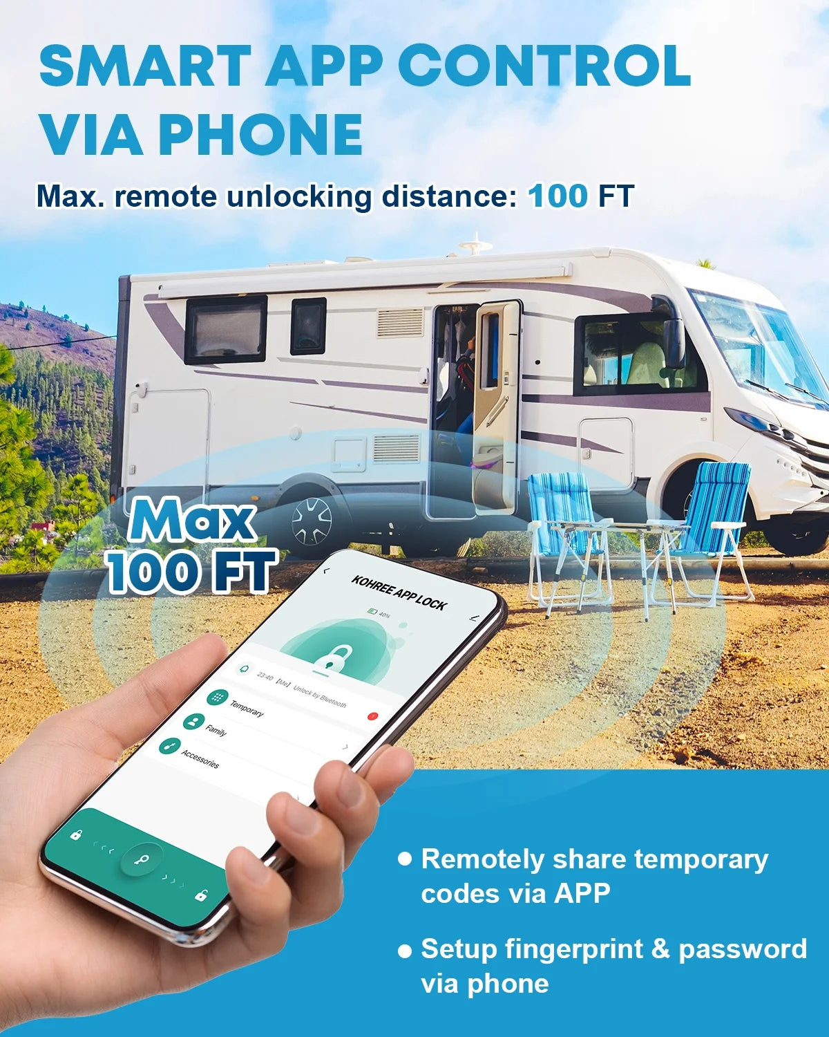 Kohree Serrure de porte de camping-car avec accès sans clé, Remplacement de serrures de porte de camping-car avec clavier et télécommande pour loquet de porte de caravane, camping-car et remorque de voyage