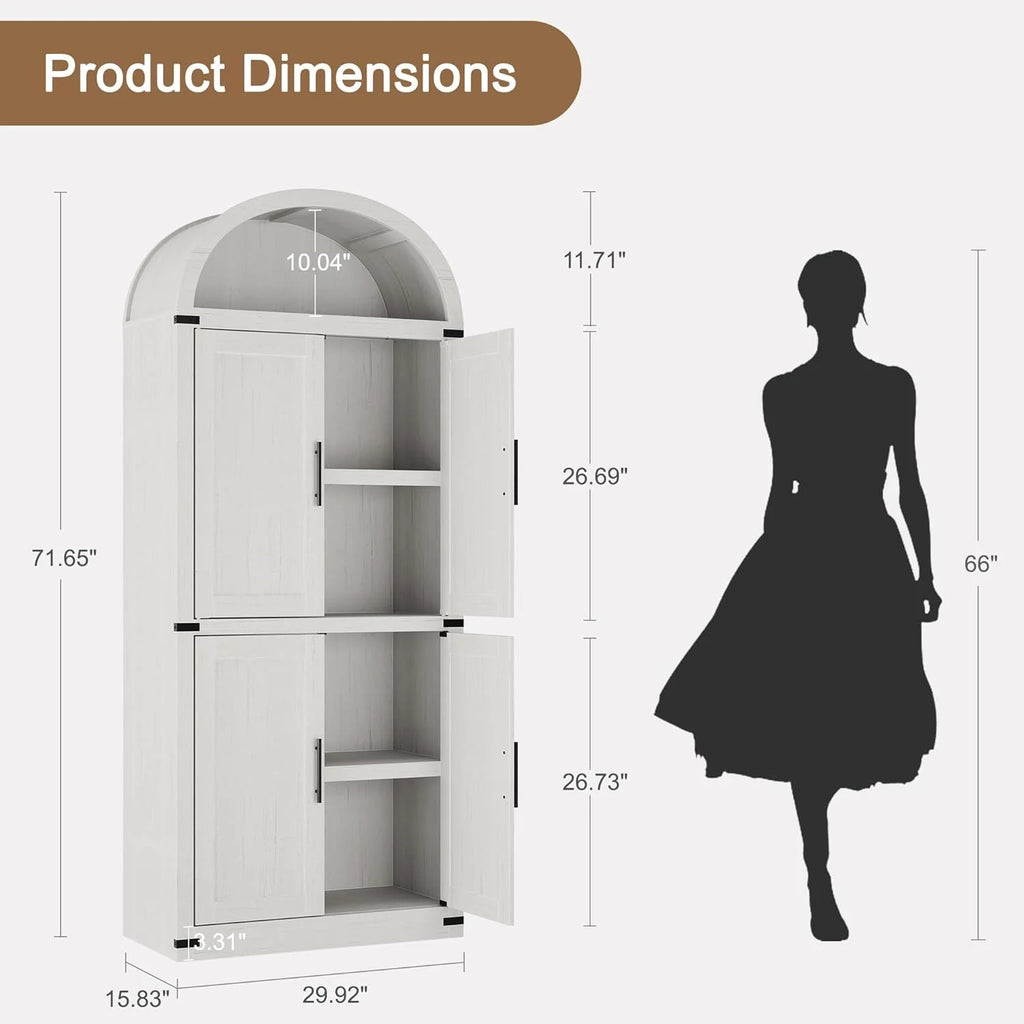 Armoire de rangement cintrée Garvee, garde-manger de cuisine de 71,6 de haut avec portes, bibliothèque de style maison de campagne à 5 niveaux, grande vitrine en bois pour cuisine, salle à manger, salon, blanc