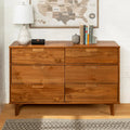 Commode en bois caramel à 6 tiroirs de style moderne du milieu du siècle