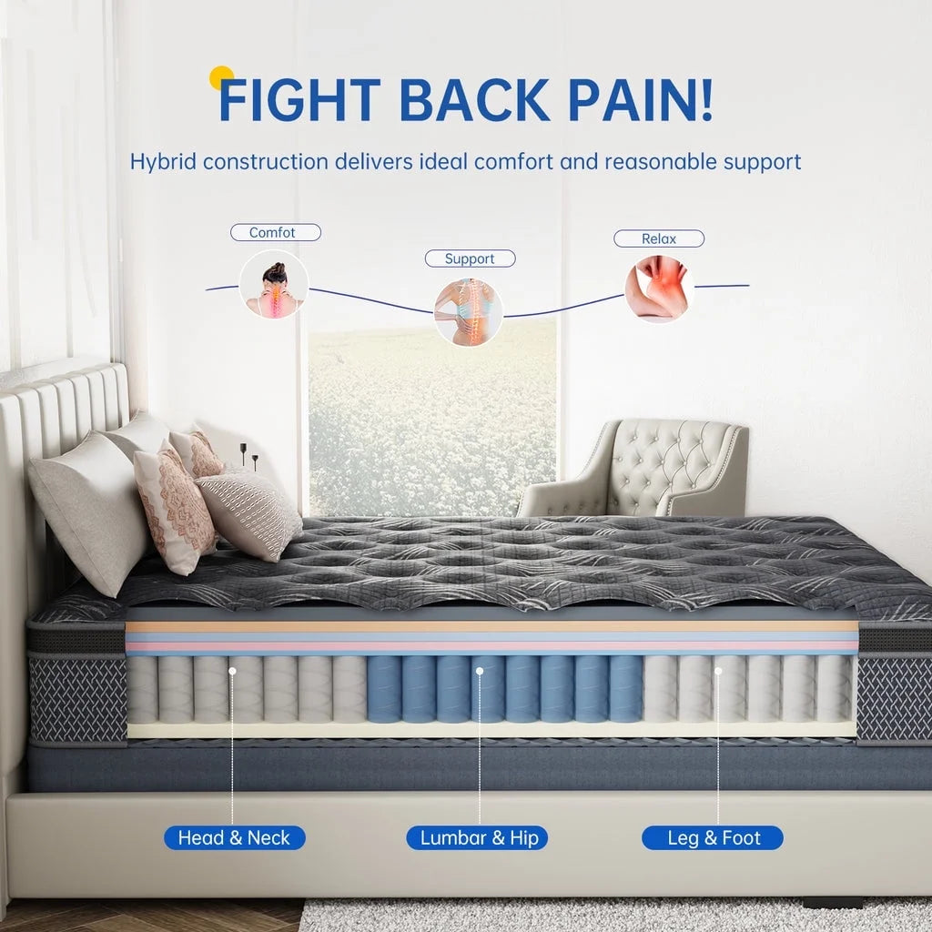 Matelas simple BEHOST de 25,4 cm, matelas écologique en mousse à mémoire de forme certifié CertiPUR-US, matelas hybride simple à ressorts ensachés sans transfert de mouvement