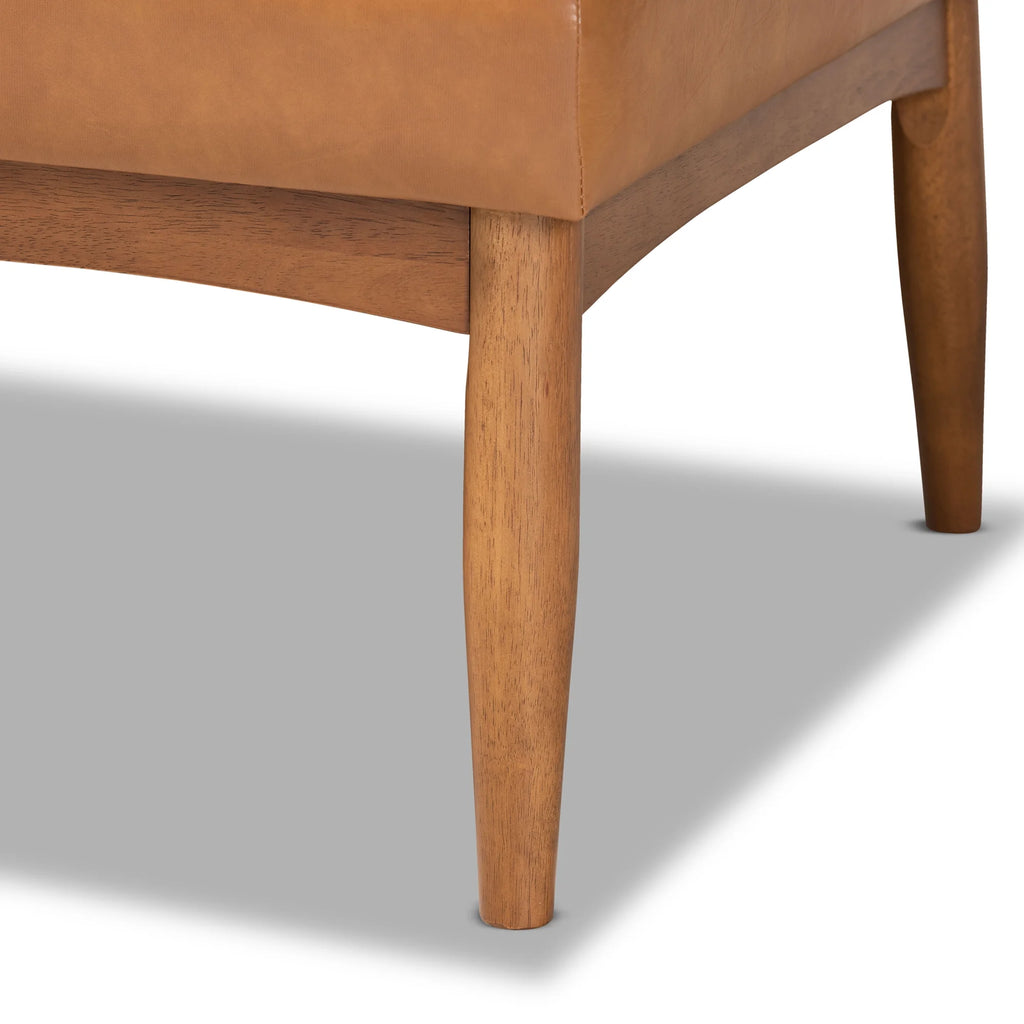 Baxton Studio Arvid Canapé d'angle de salle à manger 2 pièces avec banc, style moderne du milieu du siècle, rembourré en similicuir beige et bois avec finition brun noyer
