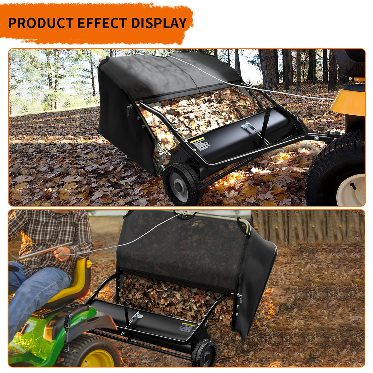 Dextrus 42 Ramasse-pelouse et ramasse-feuilles remorque pour jardin et pelouse Capacité de 12 pi³ Ensemble pour tracteur