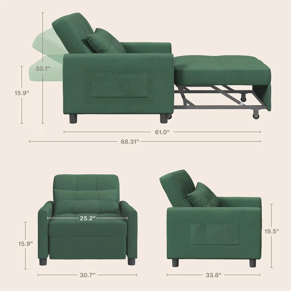 Fauteuil convertible avec couchage, canapé-lit convertible 3-en-1 Aiho avec fauteuil inclinable et couchage gigogne - Gris foncé