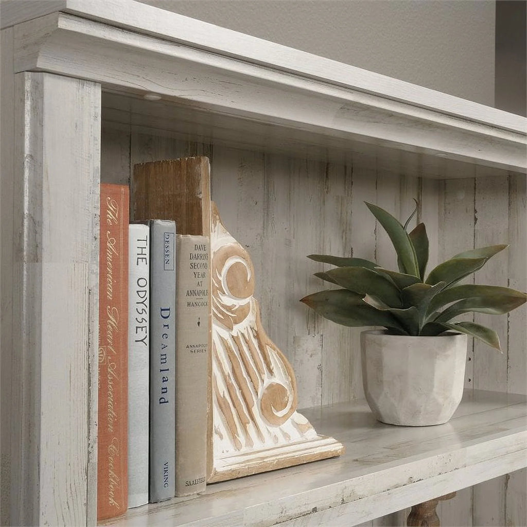 Bibliothèque haute contemporaine Pemberly Row en bois à 5 étagères, blanc à lattes