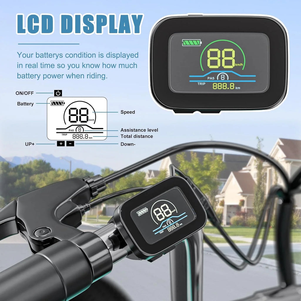 Tricycles électriques ABORON 24 26, batterie au lithium 36 V 10 Ah 350 W, triporteur électrique 7 vitesses pour adultes avec grand panier arrière et siège réglable