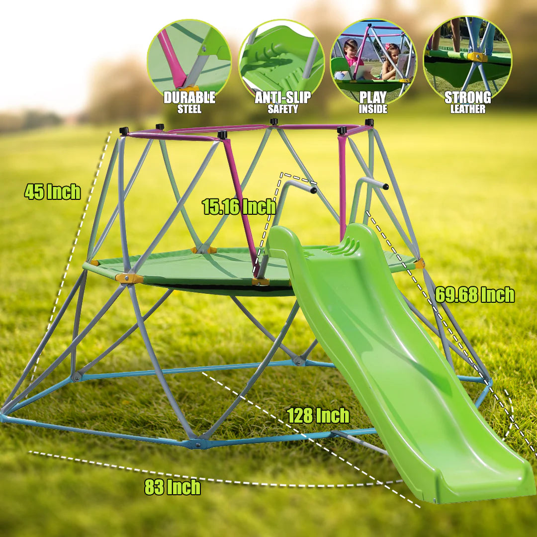 Ensemble d’escalade en dôme avec toboggan Platports pour enfants – Aire de jeux intérieure et extérieure – De 3 à 10 ans – Tapis de 140 cm