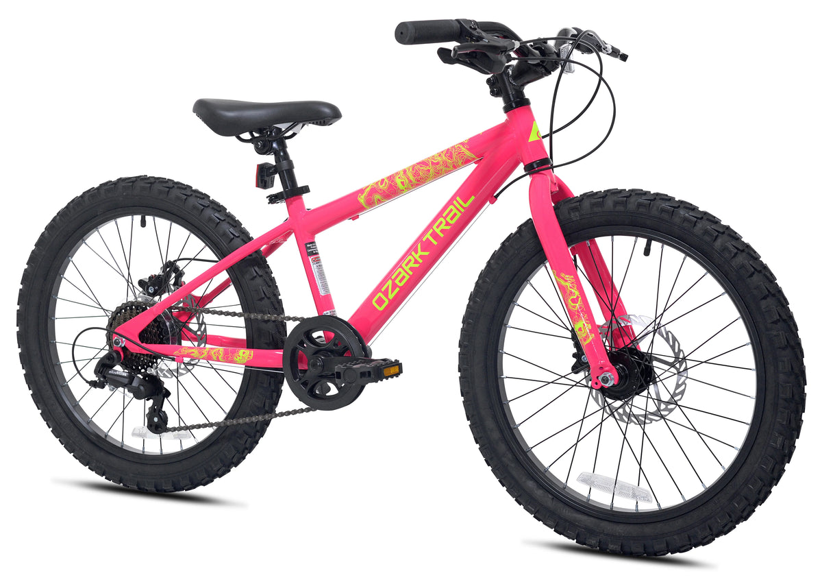 20 VTT Ozark Trail Vibe, 7 vitesses, pour cycliste de 1,20 m à 1,63 m, rose, enfant/préado/ado, unisexe