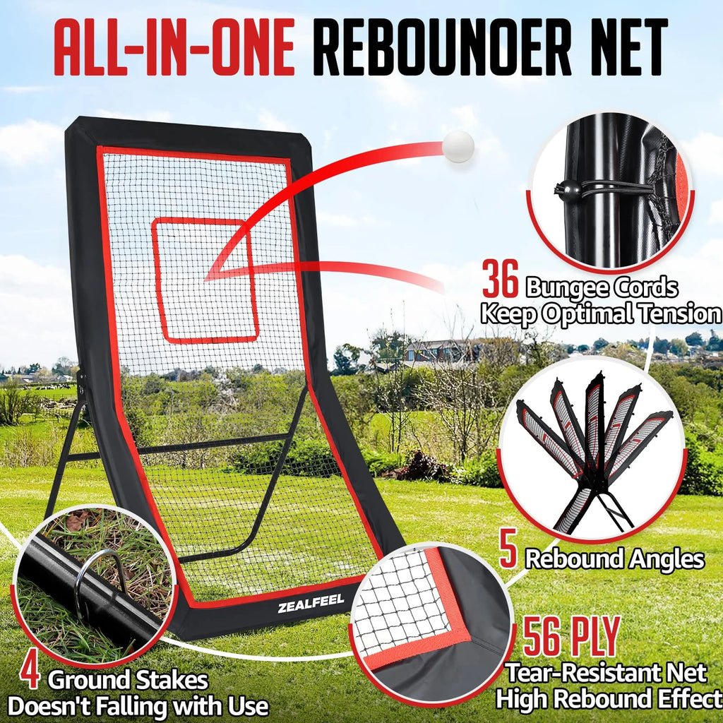 Rebondeur de lacrosse, 4x7 pi/4x6 pi, pour la cour arrière, avec 5 angles de rebond, une bande cible et un filet de retour, idéal pour l’entraînement au lacrosse, au baseball, au volley-ball et au soccer