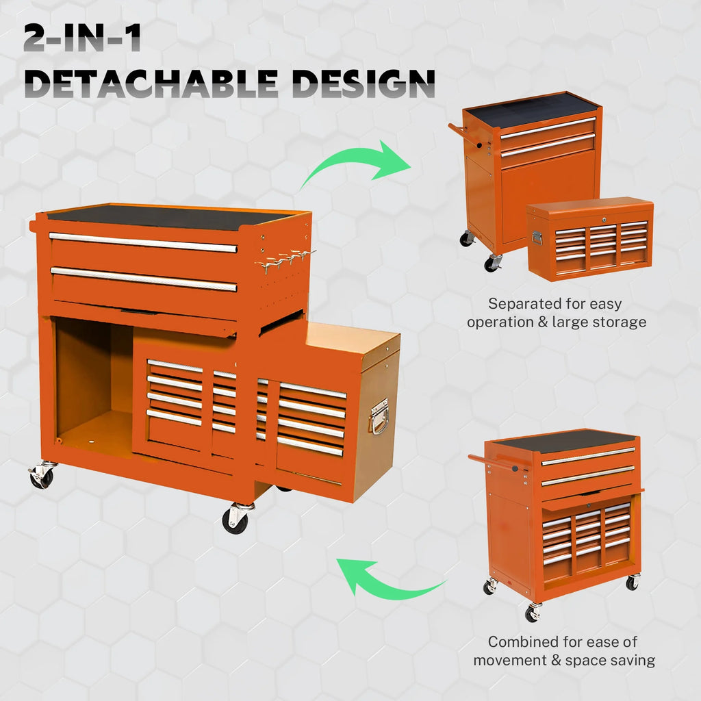 Seizeen 2-EN-1 Coffre et armoire à outils, grand organisateur de boîte à outils sur roulettes à 8 tiroirs de grande capacité, verrouillable, noir
