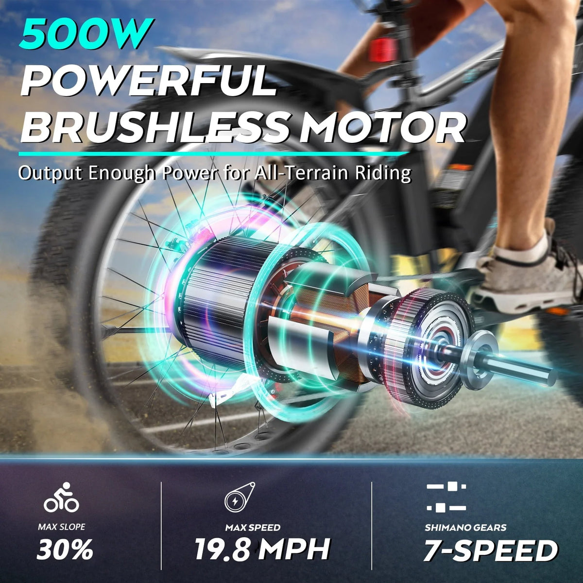 Vélo électrique tout-terrain Gocio 26 4.0 à pneus larges pour adultes, vélo électrique 500 W pour adultes, batterie Li-ion amovible 48 V 13 Ah, vitesses professionnelles à 7 rapports, vélo électrique de montagne, de plage et de neige pour homme