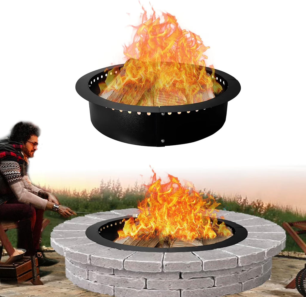 FEBTECH - Anneau de brasero sans fumée - 45, Acier rond, Anneau de brasero pliable avec évents d'aération et support de grille - anneau de brasero