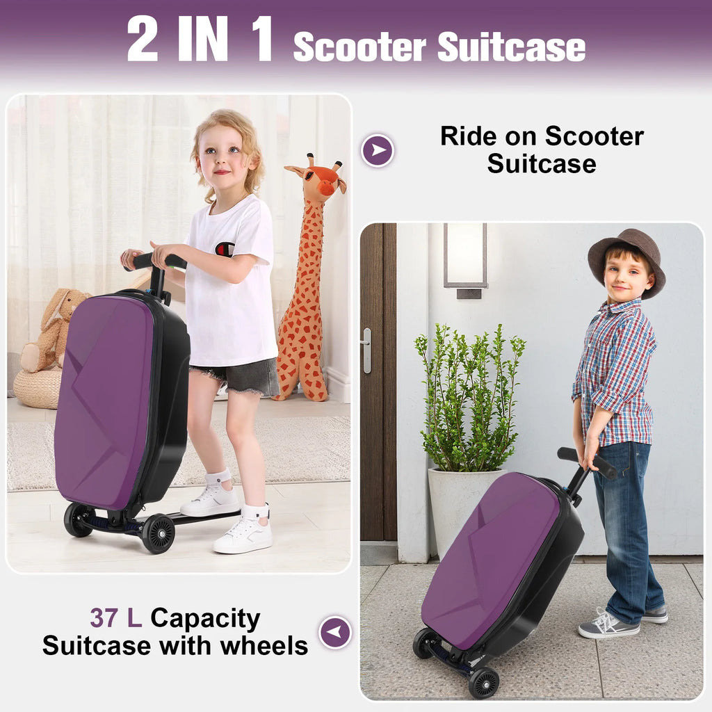 Valise à roulettes Advwin pour enfants et adultes, valise rigide sur laquelle les enfants de 4 à 15 ans peuvent rouler, bagage cabine multifonction léger et pliable avec roulettes, pour enfants et adolescents, rose