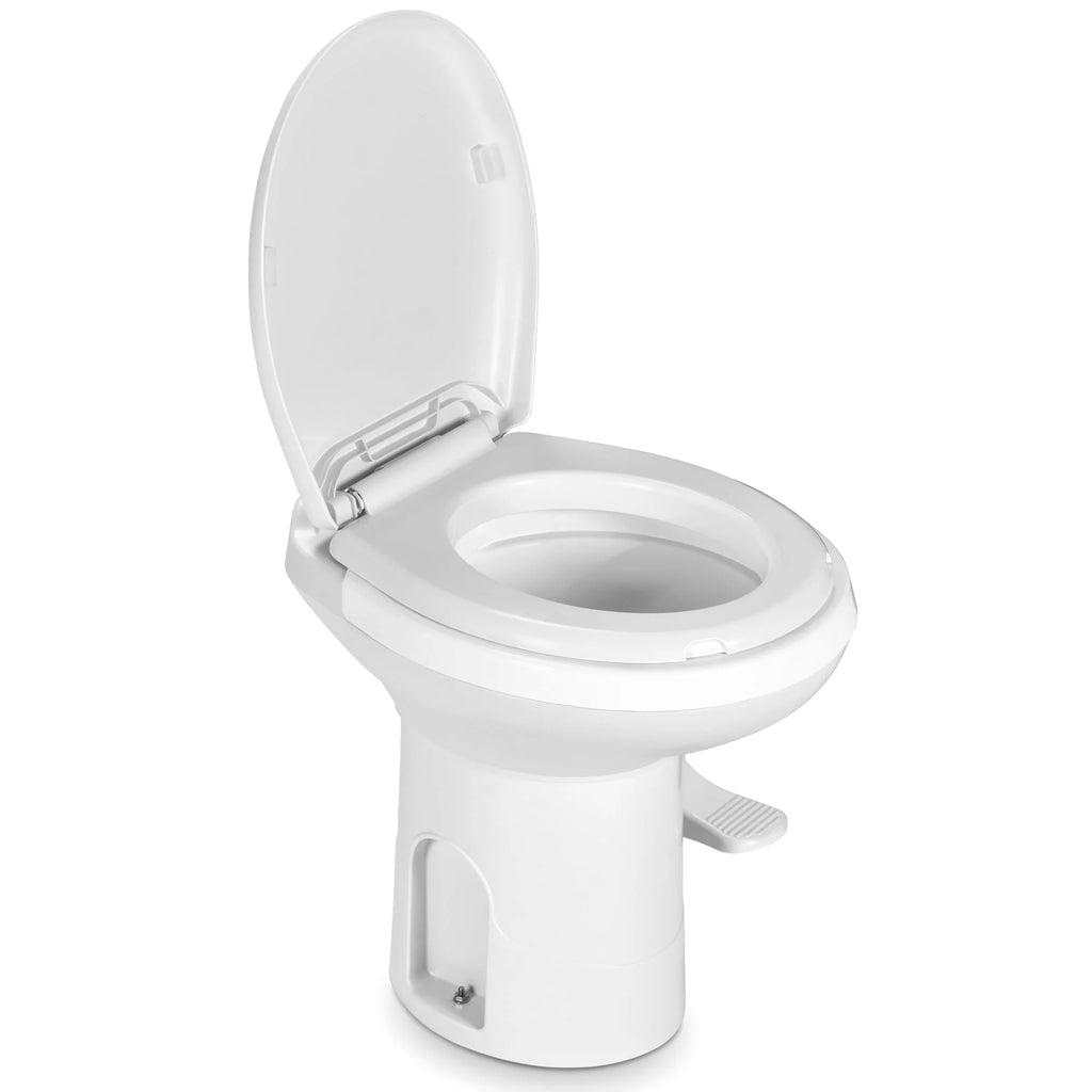 Toilettes portables Dextrus pour camping-car avec chasse à pédale, toilettes à chasse par gravité à profil haut pour les voyages en caravaning, le camping et la navigation, blanches