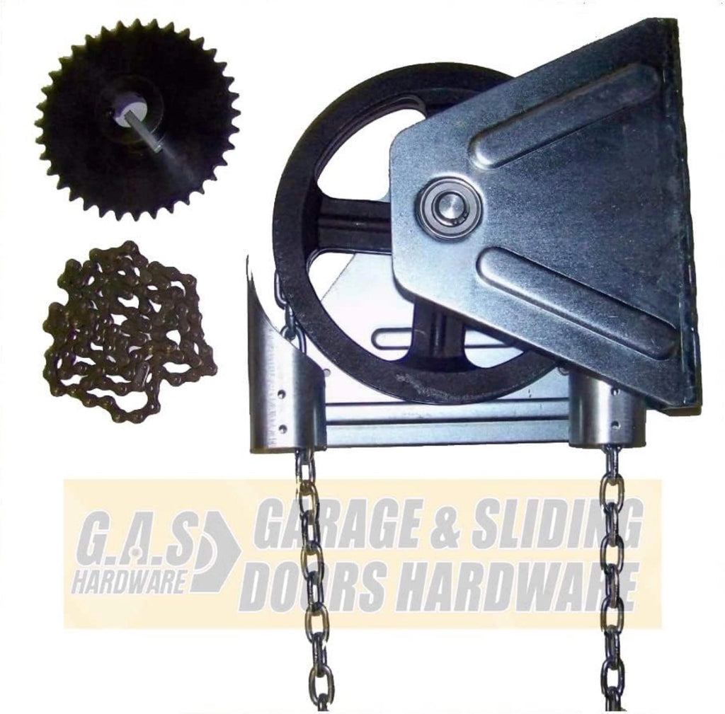 Kit de palan à chaîne mural pour porte de garage G.A.S Hardware modèle 2000R, réduction 4:1 (arbre de 1,25 pouce) | Palan à chaîne de remplacement pour réparation de porte de garage | Ensemble de remplacement de chaîne pour garage