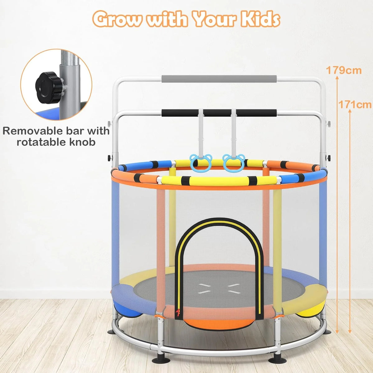 OLAKIDS 55 Trampoline pour enfants Filet de protection Robuste pour Garçons Filles Extérieur Intérieur