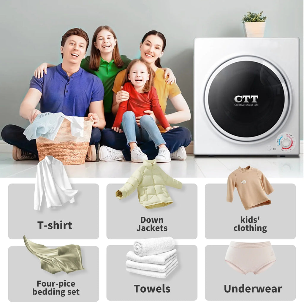 Sèche-linge portable CTT 110 V 1 500 W, sèche-linge compact de 3,5 pi³ avec tambour en acier inoxydable, 4 modes de séchage, idéal pour la buanderie, les appartements, les camping-car et les dortoirs