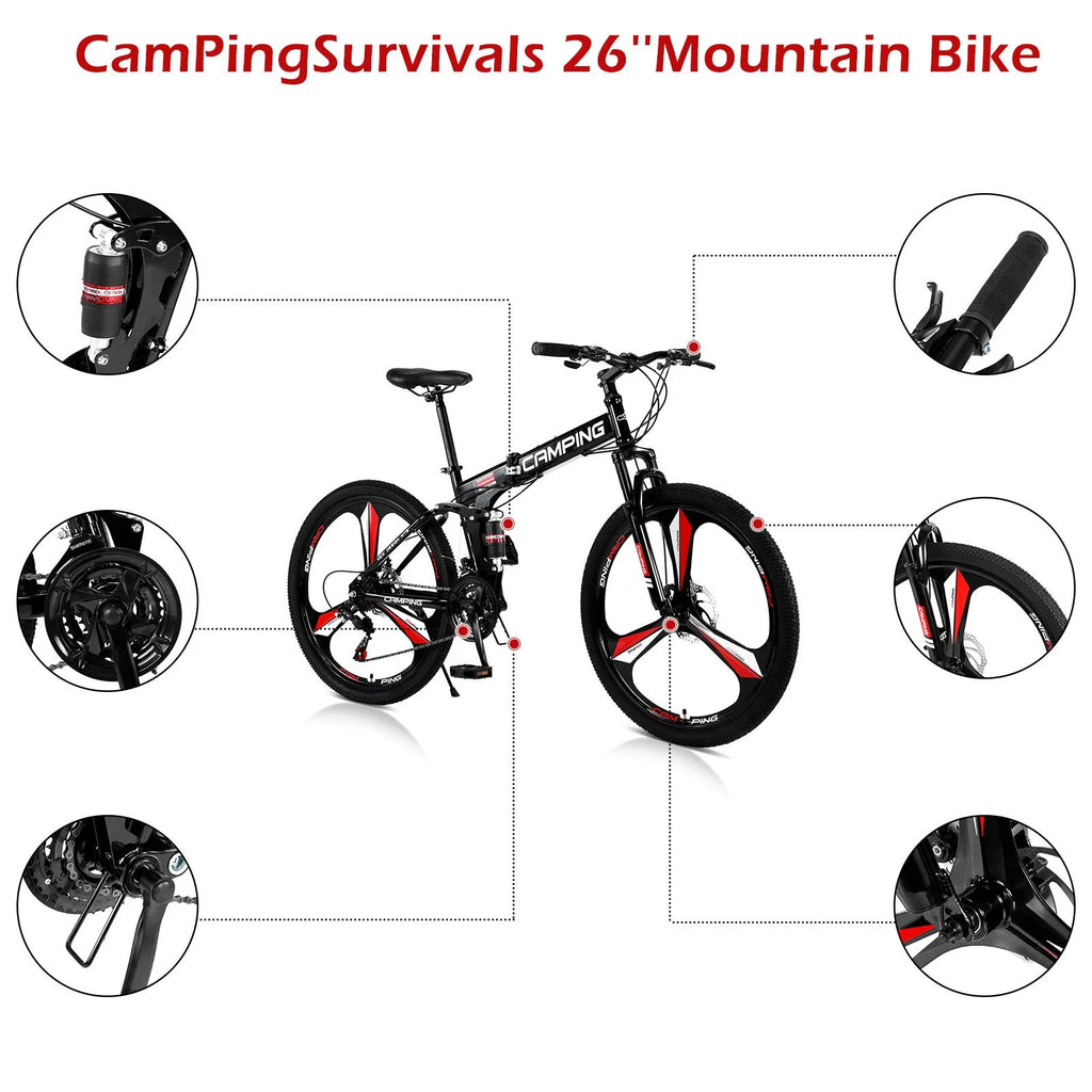 Vélo tout-terrain pliable Zimtown 26, vélo VTT Shimano 21 vitesses pour adultes, noir