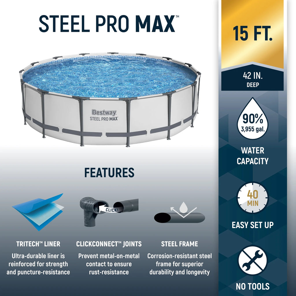 Ensemble piscine hors sol ronde Bestway Steel Pro MAX 15' x 42