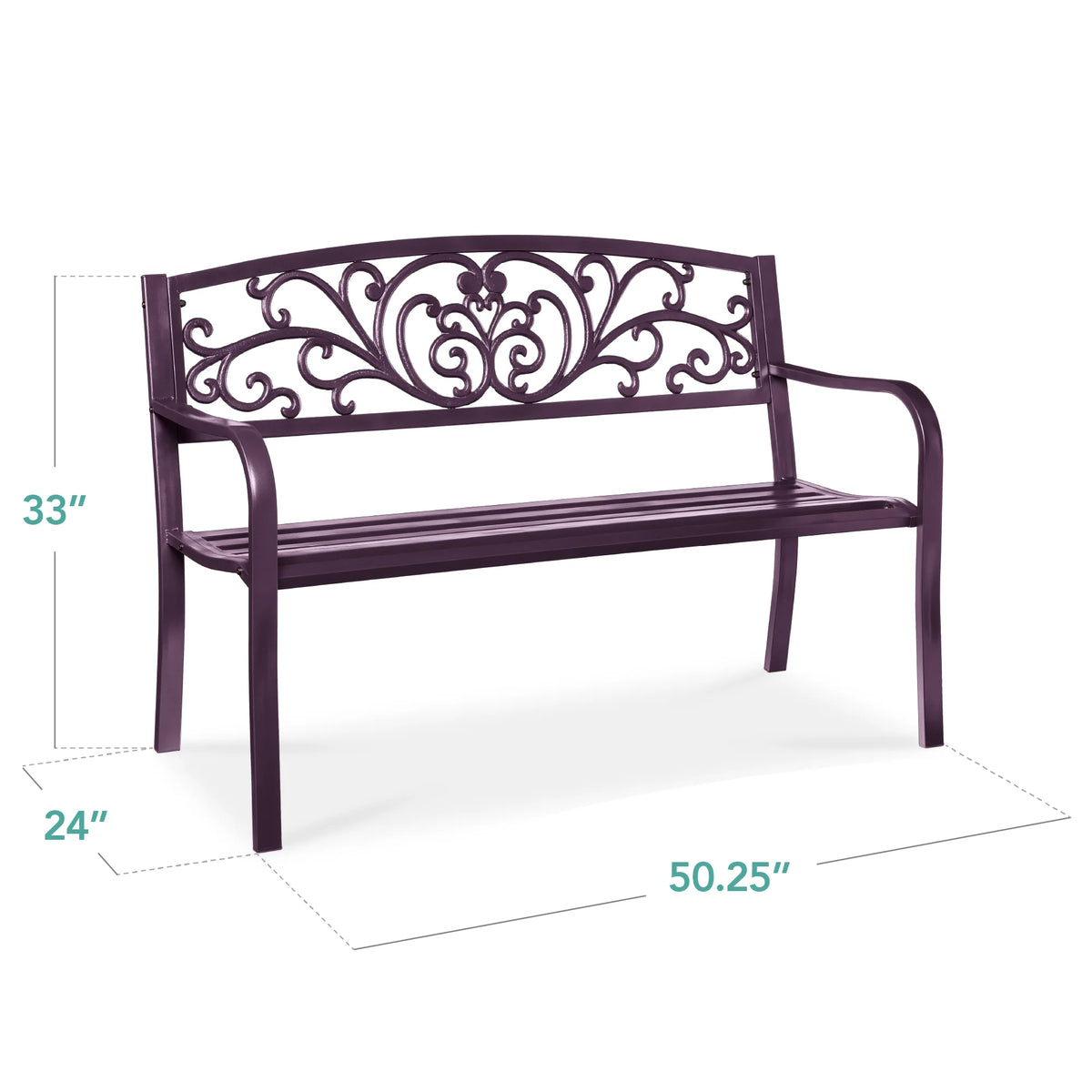Best Choice Products Banc en Acier d'Extérieur Jardin Patio Porche Meuble avec Dossier à Motif Floral - Noir