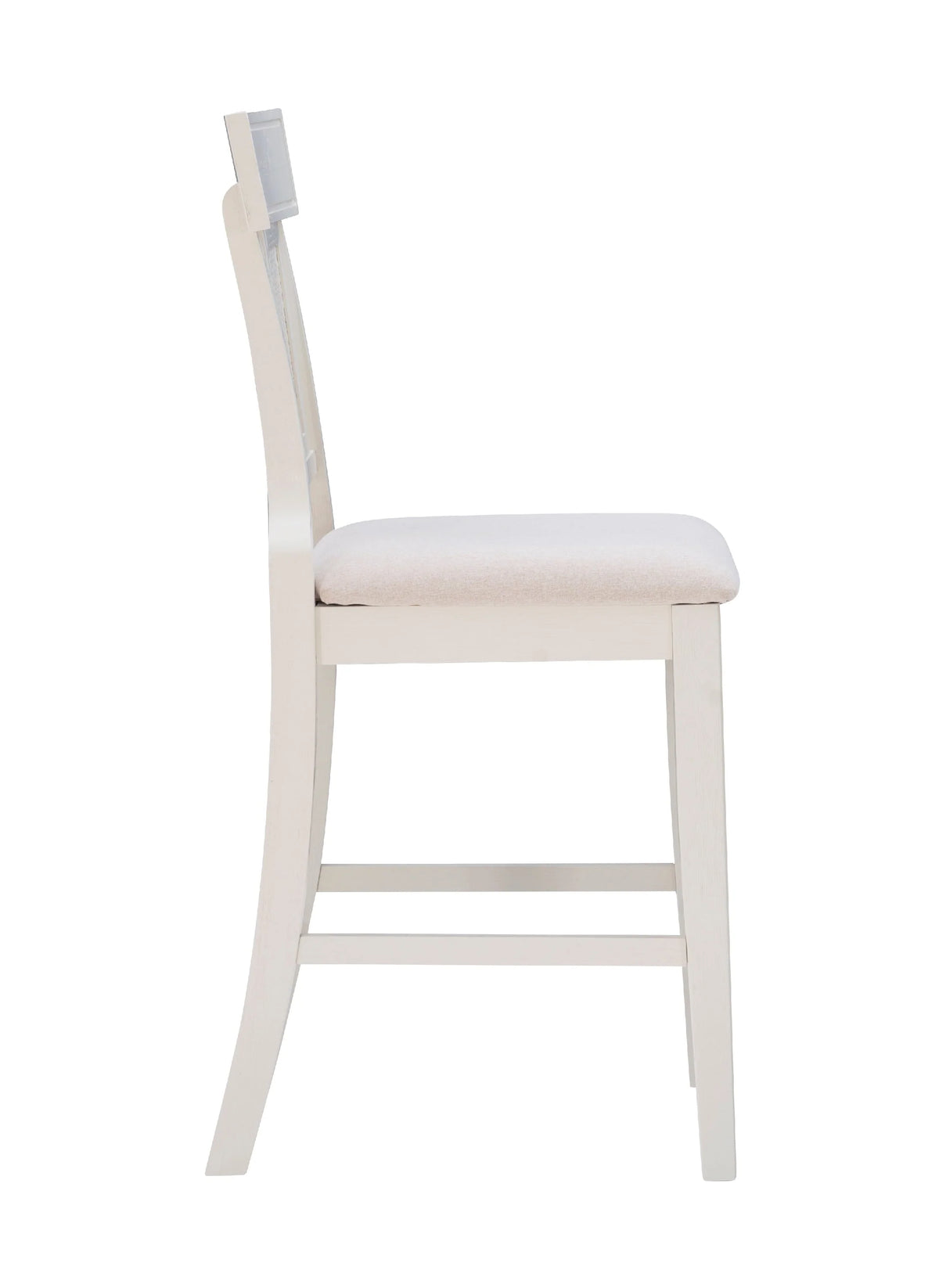 Tabouret de comptoir Linon Roseglen 26, finition blanchie avec tissu beige