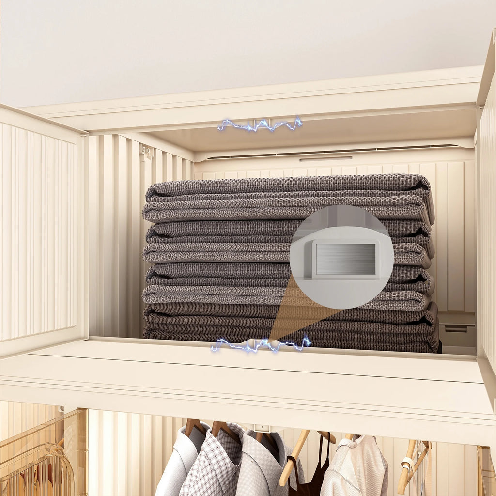 Penderie portable pour enfants Montary avec portes magnétiques et tringle – Meuble de rangement en plastique à 4 casiers pour chambre d'enfant