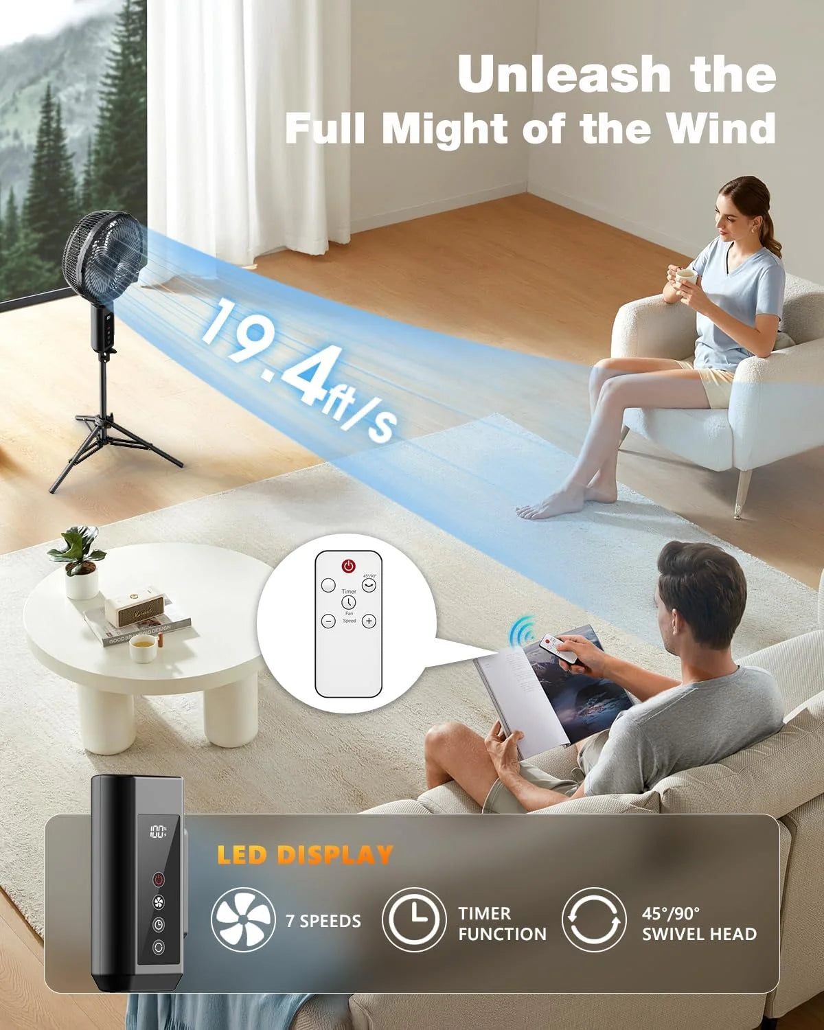 Produits de ventilation portables, ventilateur brumisateur d'extérieur 12 pouces 20000mAh, adapté aux terrasses extérieures