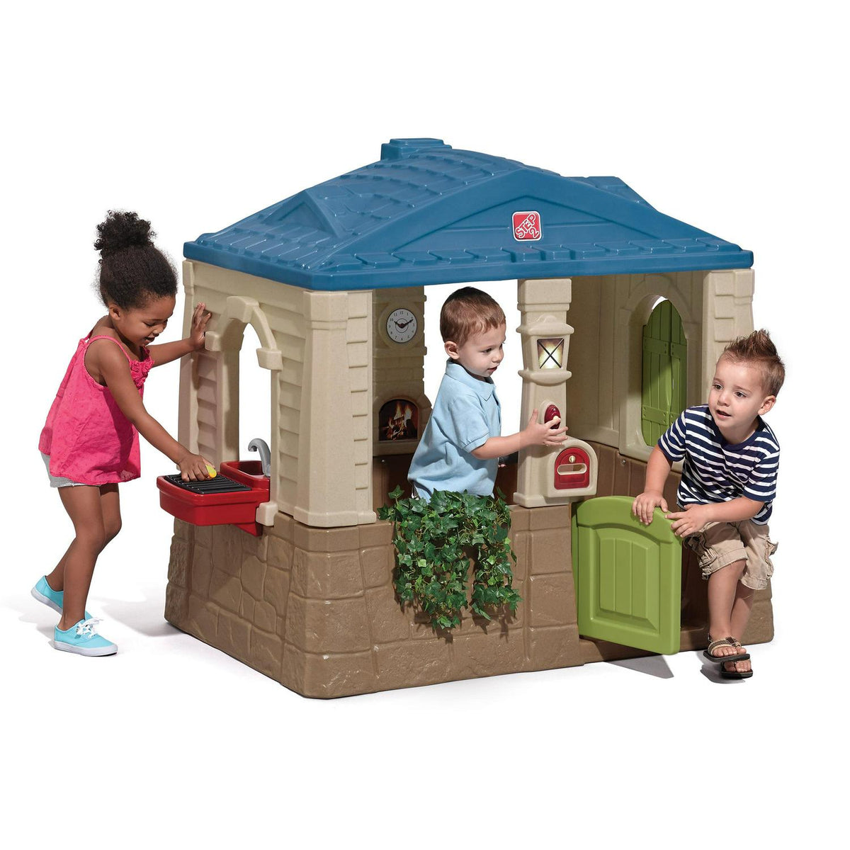 Step2 Happy Home Cottage & Grill Maisonnette marron en plastique avec barbecue Jouets d'extérieur pour enfants