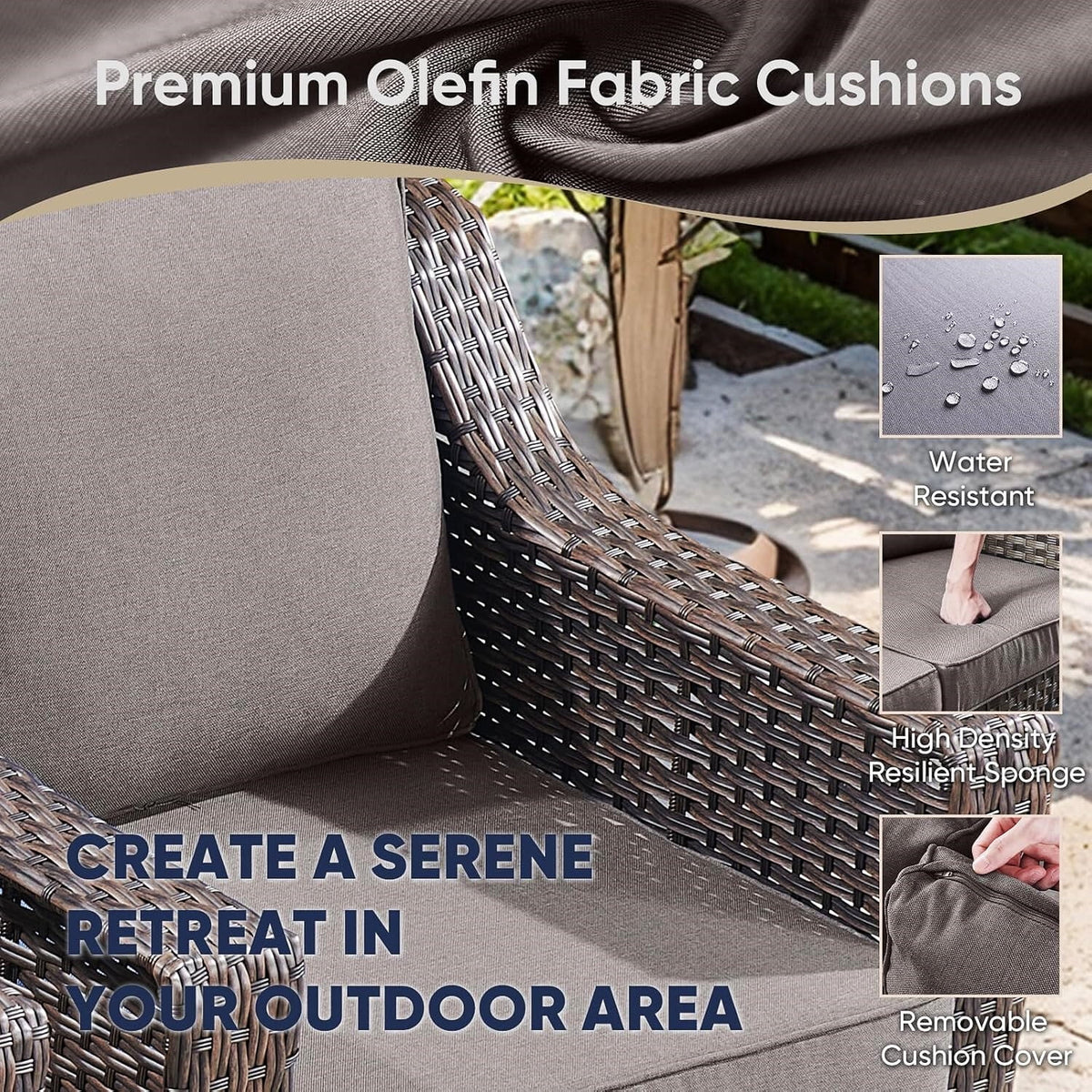 Lot de 2 chaises de patio d'extérieur en résine tressée Bellefurn avec table d'appoint, chaises en rotin tressé toutes saisons, mobilier de jardin pour porche, balcon, cour arrière, jardin et terrasse