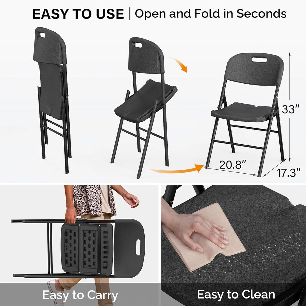 DYUKFG Chaises pliantes, Chaise pliable robuste Assise en plastique HDPE portable avec cadre en acier pour salle à manger intérieure et extérieure Fête mariage École, Blanc, Lot de 6